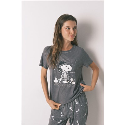 Pijama largo manga corta 100% algodón Snoopy