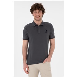 Erkek Slim Fit Polo Yaka Antrasit Basic Tişört