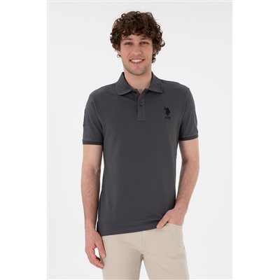 Erkek Slim Fit Polo Yaka Antrasit Basic Tişört
