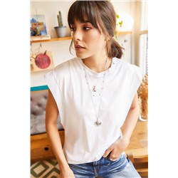 Olalook, Kadın Beyaz Koltuk Altı Parçalı Yarasa T-shirt TSH-19000330