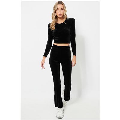 Top crop de terciopelo - Negro
