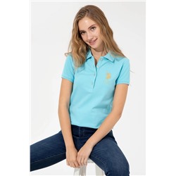 Kadın Turkuaz Basic Polo Yaka Tişört