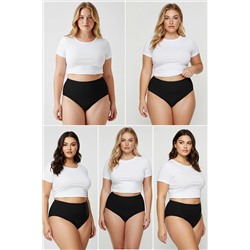Siyah 5'li Paket Pamuklu Yüksek Bel Klasik Büyük Beden Külot TBBSS25CM00013