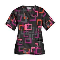 UA Sassy Square Black Print Scrub Top