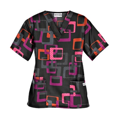 UA Sassy Square Black Print Scrub Top