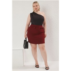 Bordo Mini Fiyonklu Dokuma Büyük Beden Etek TBBSS25AZ00024