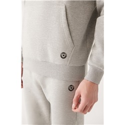 Gri Kapüşonlu Yaka İçi Polarlı 3 İplik Pamuklu Regular Fit Standart Kesim Unisex Sweatshirt