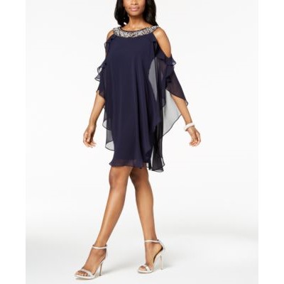 XSCAPE Petite Embellished Cold-Shoulder Overlay Dress