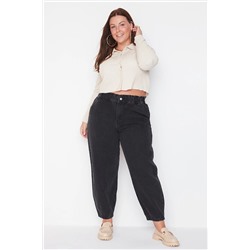 Trendyol Curve Siyah Yüksek Bel Paça Detaylı Cepli Mom Jeans TBBAW23CJ00007