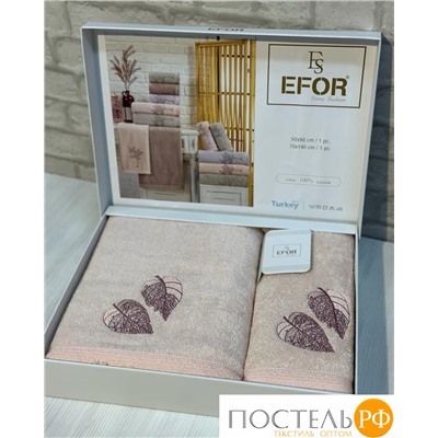T1158/SM-02 Набор полотенец EFOR из 2-х предметов (50*90 и 70*140) LEAF TIME персик SOMON