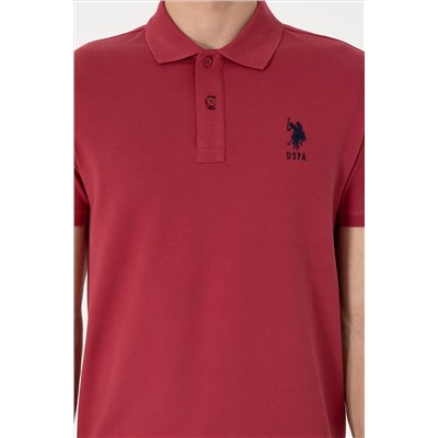 Erkek Slim Fit Polo Yaka Vişne Basic Tişört
