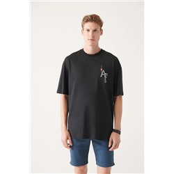 Avva Erkek Siyah Oversize %100 Pamuk Bisiklet Yaka Baskılı T-shirt A31y1155 A31Y1155
