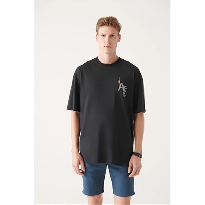 Avva Erkek Siyah Oversize %100 Pamuk Bisiklet Yaka Baskılı T-shirt A31y1155 A31Y1155