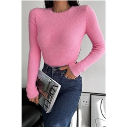 FEMELLE Kadın Yuvarlak Yaka Standart Beden Peluş Triko Kazak 514BND