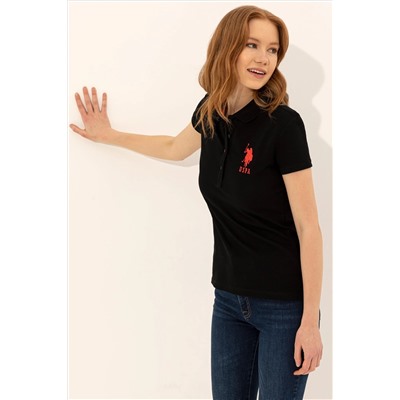 Kadın Siyah Basic Polo Yaka Tişört