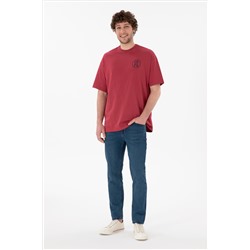 Erkek Oversize Fit Bisiklet Yaka Vişne Tişört