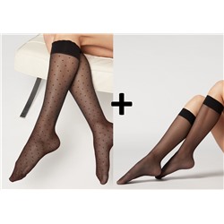 Gemusterte Kniesocken + Kniestrümpfe 20 Denier mit Komfortbündchen (ассорти)