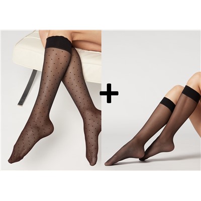 Gemusterte Kniesocken + Kniestrümpfe 20 Denier mit Komfortbündchen (ассорти)