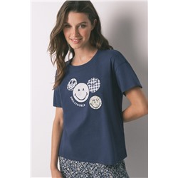 Pijama Capri 100% algodón Smiley azul