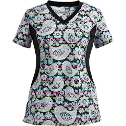 White Cross Scrubs Tweet Hearts Print Top