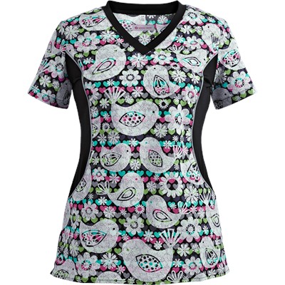 White Cross Scrubs Tweet Hearts Print Top