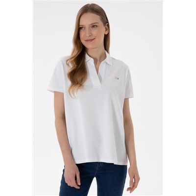 Kadın Beyaz Basic Polo Yaka Tişört