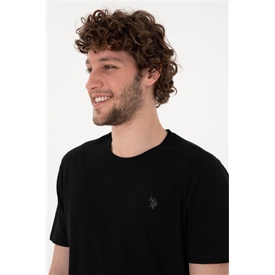 Erkek Regular Fit Bisiklet Yaka Siyah Basic Tişört