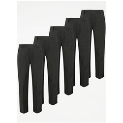 Grey Half Elastic Boys School Trouser 5 Pack