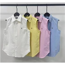 Летняя хлопковая изысканная вышитая повседневная рубашка без рукавов RALPH LAURE*N ОРИГИНАЛ!