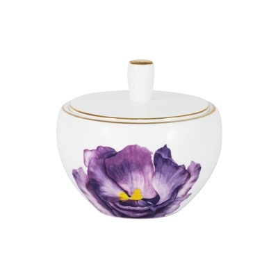 Сахарница, 9 см, 250 мл, фарфор F, белая, с золотистым кантом, Ирис, Flowers, 59124