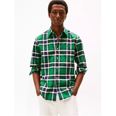 Regular Fit Plaid Stretch Oxford Shirt