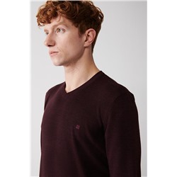 Bordo V Yaka Tüylenme Yapmayan Regular Fit Standart Kesim Triko Kazak