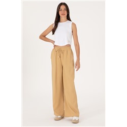 Kadın Camel Loose Relax Fit Kanvas Pantolon
