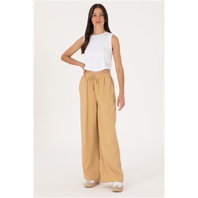 Kadın Camel Loose Relax Fit Kanvas Pantolon