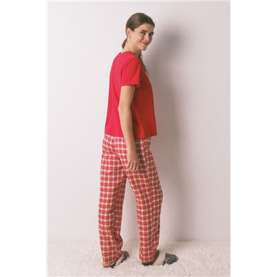 Pijama largo 100% algodón rojo cuadros Snoopy