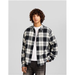 Cropped long sleeve check shirt