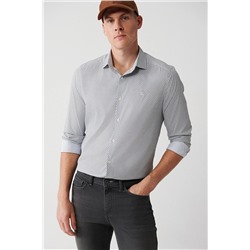 Avva Erkek Gri Klasik Yaka Geometrik Baskılı Slim Fit Dar Kesim Travel Gömlek A32y2109 A32Y2109