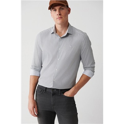 Avva Erkek Gri Klasik Yaka Geometrik Baskılı Slim Fit Dar Kesim Travel Gömlek A32y2109 A32Y2109