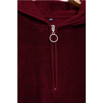 Koyu Vişne Kalın Polar Kapüşonlu Oversize/Bol Kesim Büyük Beden Sweatshirt TBBAW25AO00030