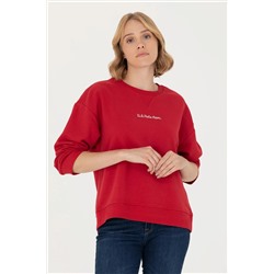 Kadın Kırmızı Bisiklet Yaka Sweatshirt