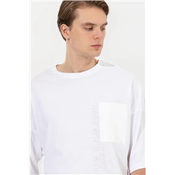 Erkek Beyaz Oversize Bisiklet Yaka Tişört