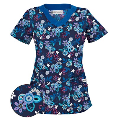 UA Mystic Garden Navy Print Scrub Top