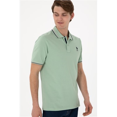 Erkek Regular Fit Polo Yaka Su Yeşili Basic Tişört