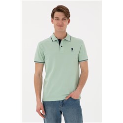 Erkek Slim Fit Polo Yaka Su Yeşili Basic Tişört