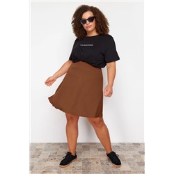 Kahverengi Beli Lastikli Mini Örme Büyük Beden Etek TBBSS23AZ00042