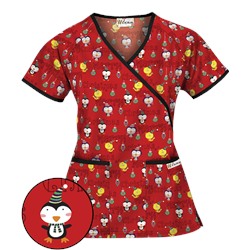 UA Christmas Chicks Red Mock Wrap Scrub Top