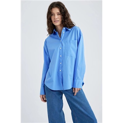 Defacto Oversize Fit Basic Uzun Kollu Poplin %100 Pamuk Gömlek V3984AZ23SP
