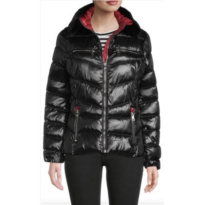 KARL LAGERFELD PARIS Faux Fur Collar Puffer Jacket