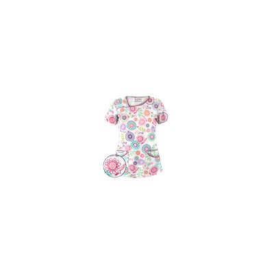 UA Spring Out White Asymmetrical Print Scrub Top