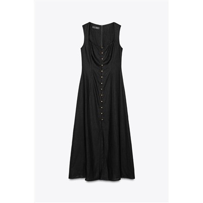 LINEN BLEND MIDI DRESS